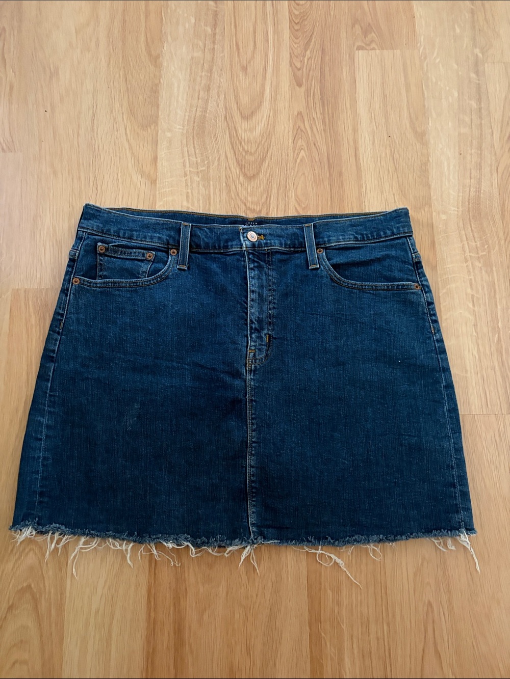 J.Crew Mercantile Denim Mini Skirt Women’s Size 14 Raw Hem Blue Jean